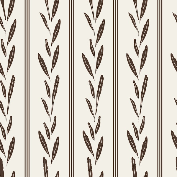 Brown Leaves with Pinstripes on Ivory