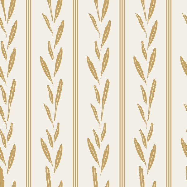 Ochre Leaves with Pinstripes on Ivory