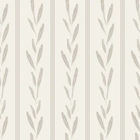 Taupe Leaves with Pinstripes on Ivory wallpaper