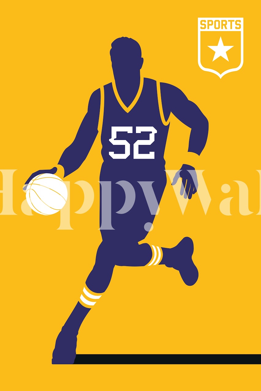Yellow basketball-themed wallpaper featuring a silhouette of a player with a ball.