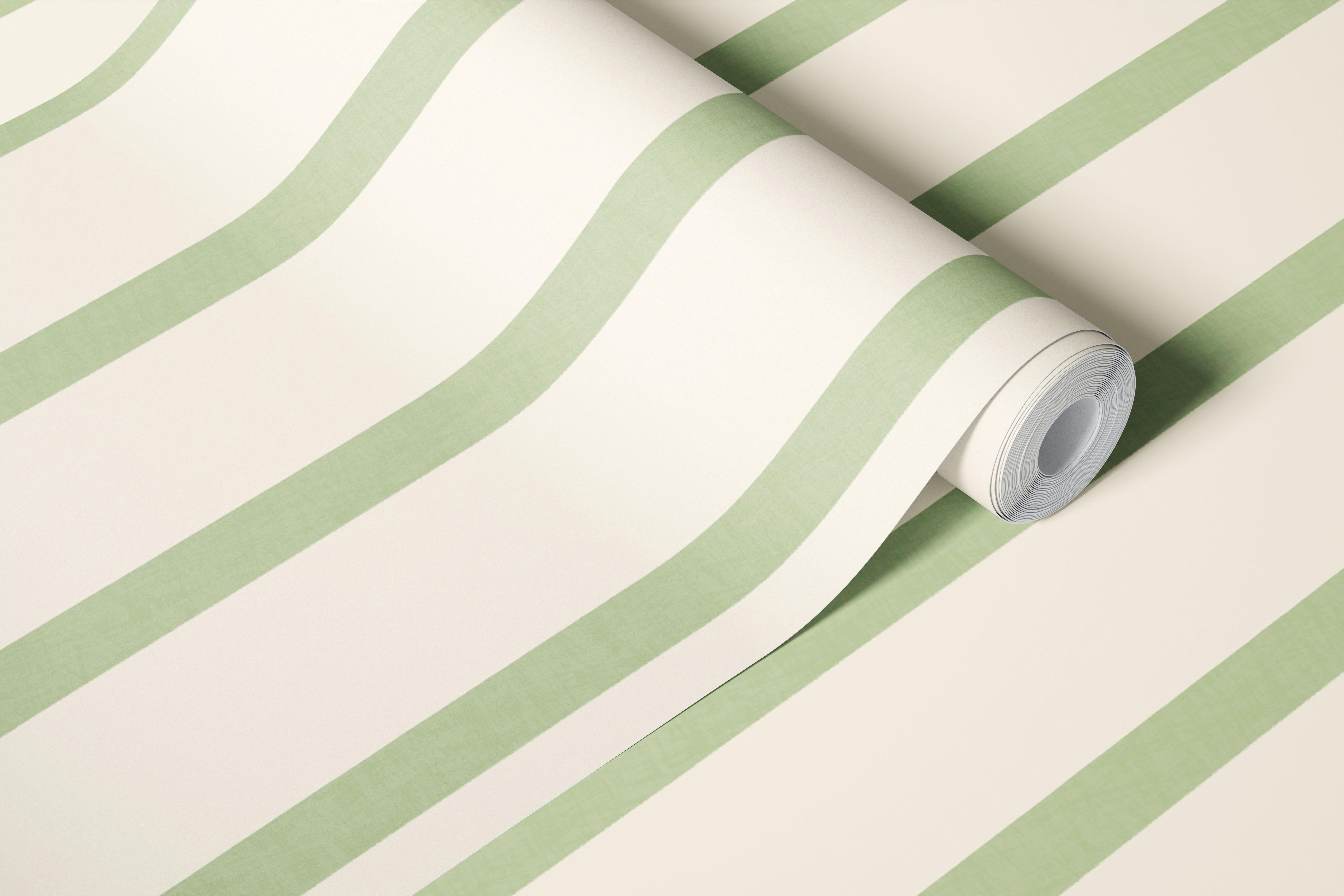 Sage green striped wallpaper in a classic room