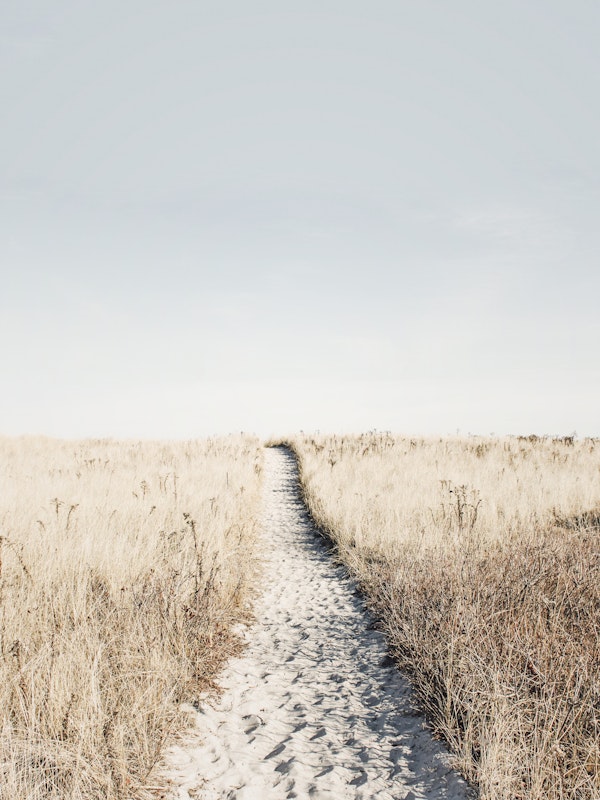 Pale blue sky sandy path