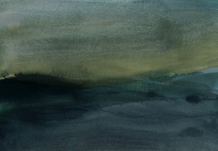 Deep teal misty landscape