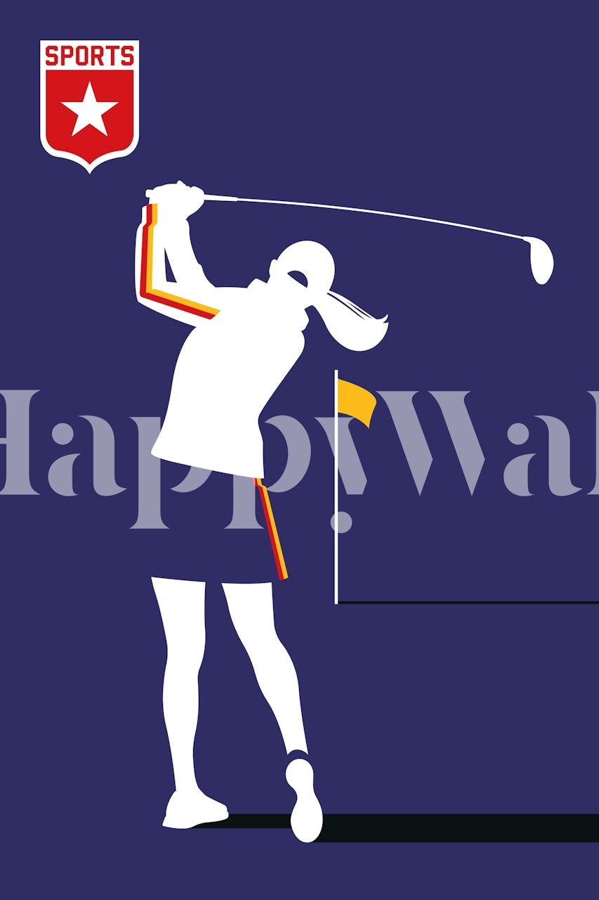 Golfer silhouette in white on blue background wallpaper
