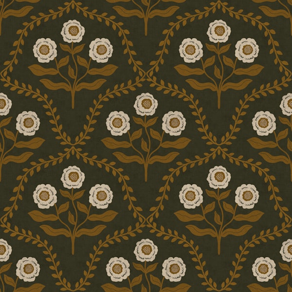 Dark olive folk flowers and vines