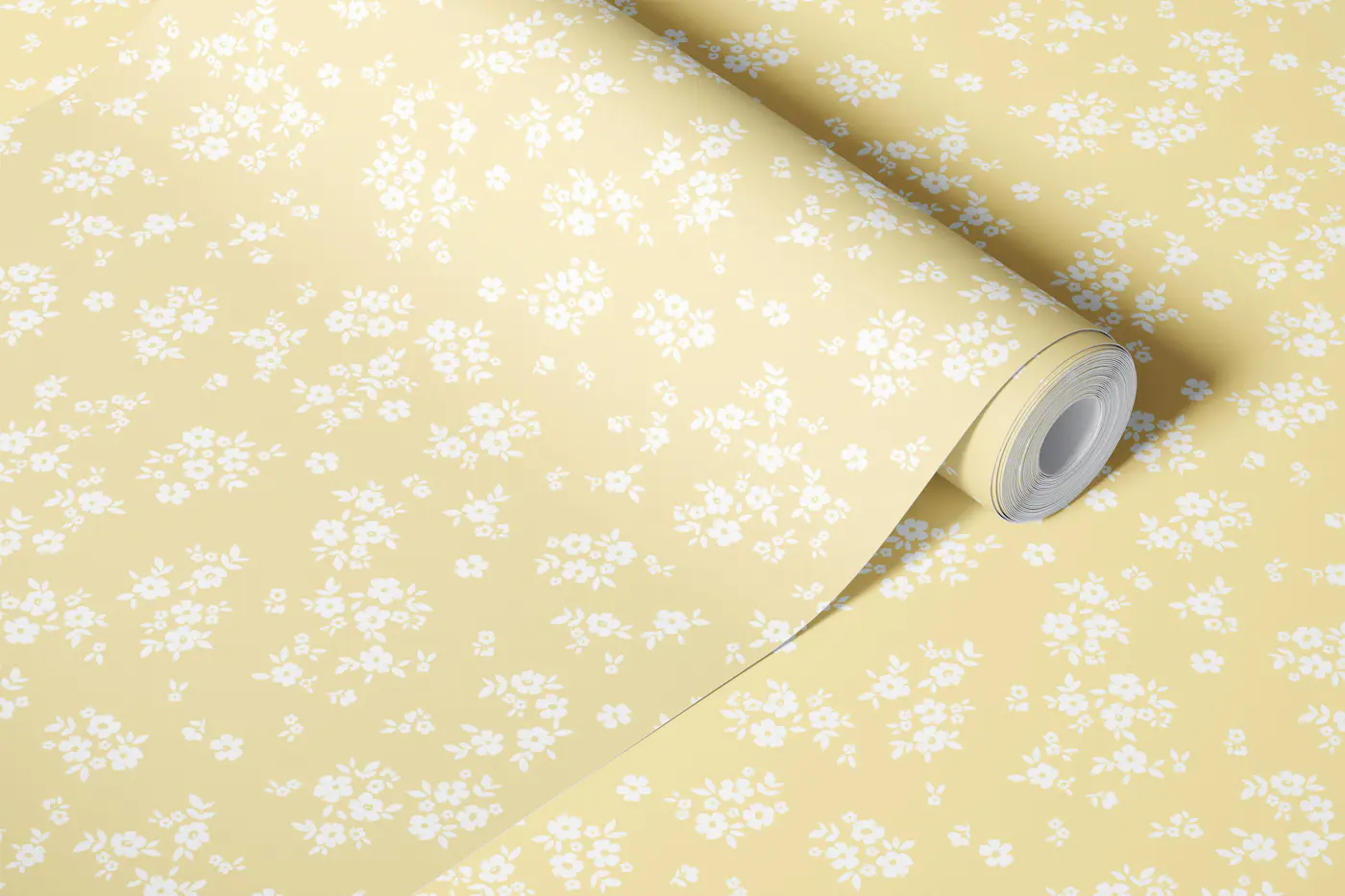 Naomi Petite Flower Soft Yellow wallpaper roll