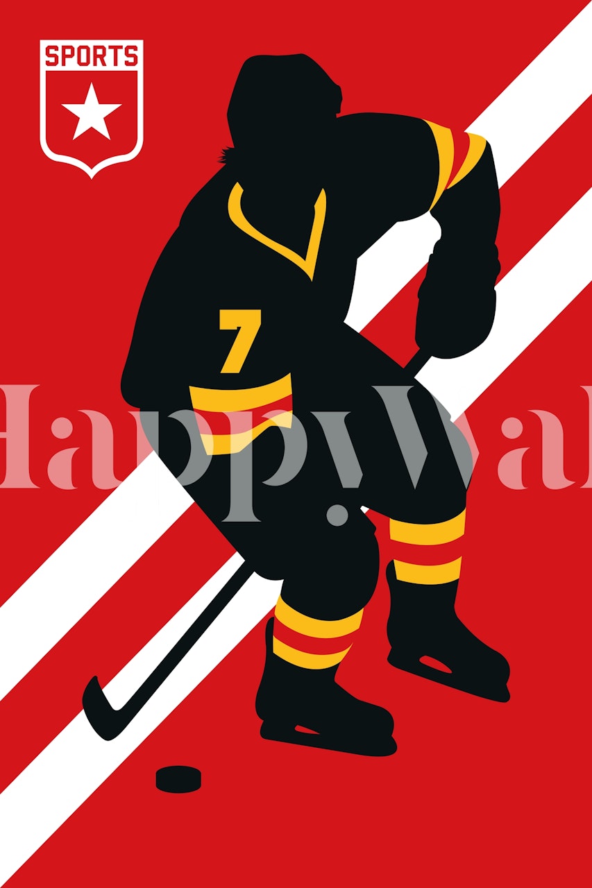 Design de papel de parede Ice Hockey Player em um quarto
