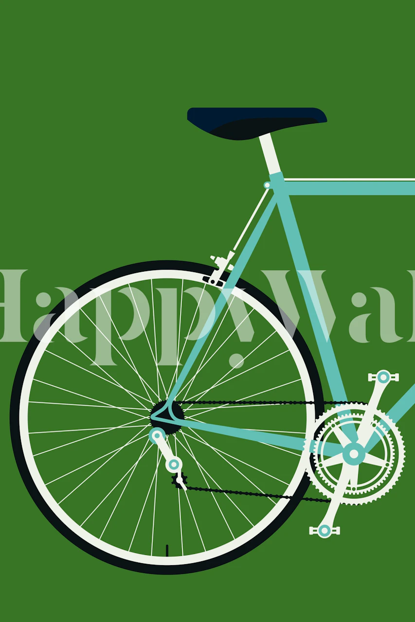 Mural traseiro Bianchi com uma silhueta estilizada de bicicleta em um fundo verde