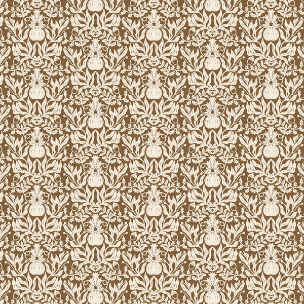Taupe pumpkin vine damask