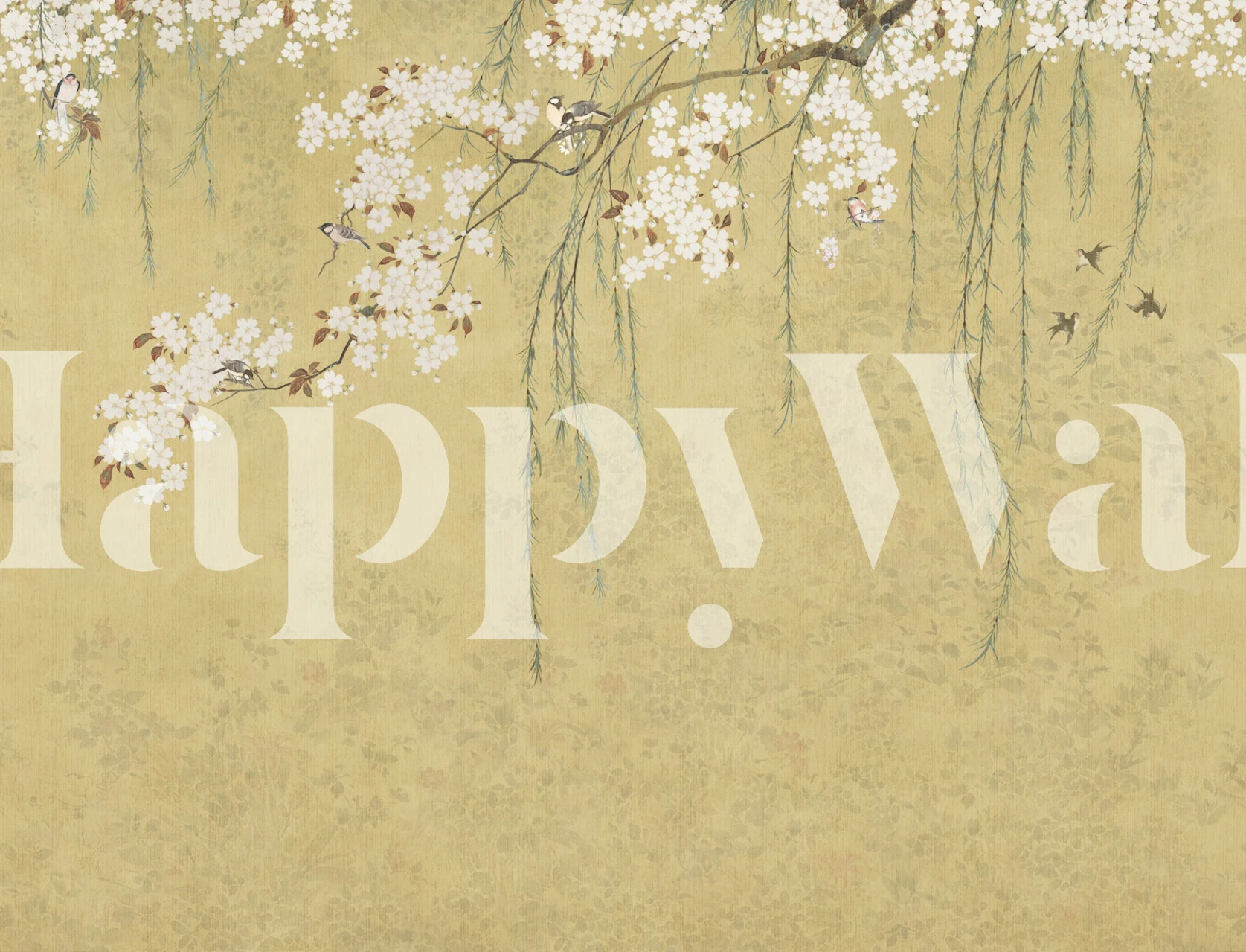 Gold room with sakura blossom wallpaper