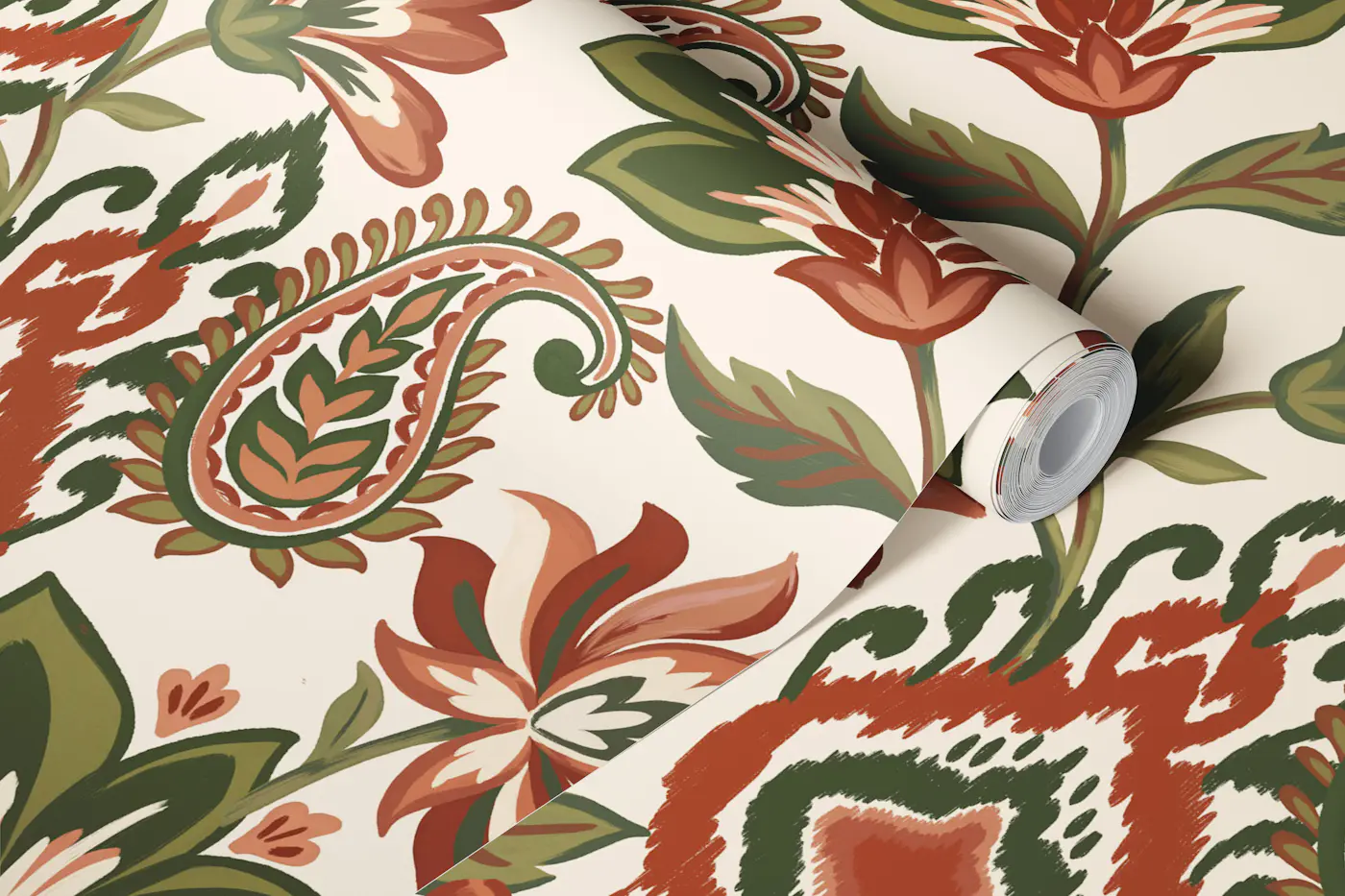 Vines and cashmere flowers wallpaper roll