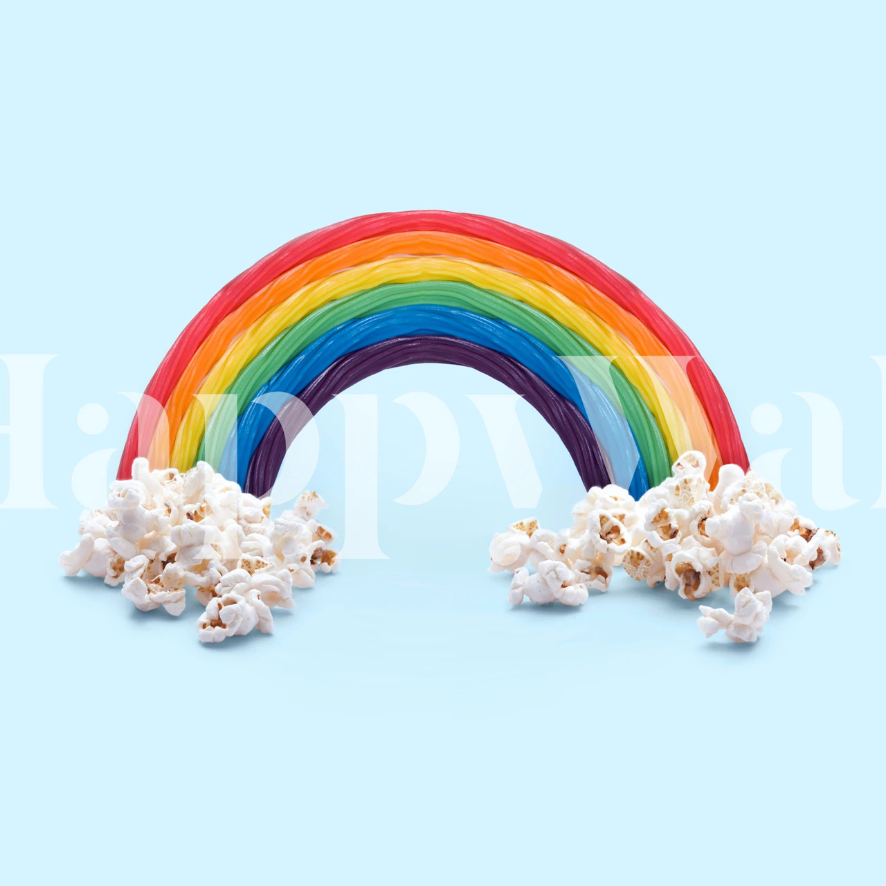 Färgglad candy rainbow tapet med popcornmoln