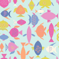 Hot Pink Tropical Fish on Pale Mint Green wallpaper