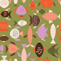 Retro Vintage Fish on Olive Green and Rust wallpaper