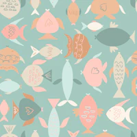 Neutral Pastel Fish on Soft Sage Green wallpaper