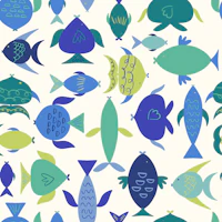 Preppy Coastal Fish on Cream and Cobalt Blue wallpaper