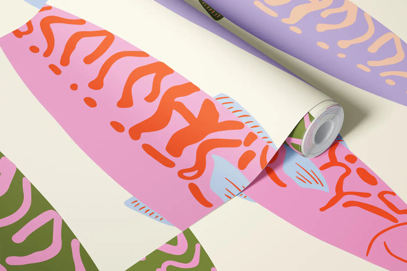 Retro Midcentury Sardinecore Fish on Cream wallpaper roll