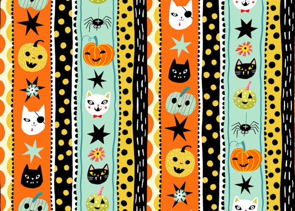 Pumpkins and pirate cats on stripes