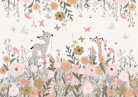 Ivory wildflowers nursery animals powder wallpaper