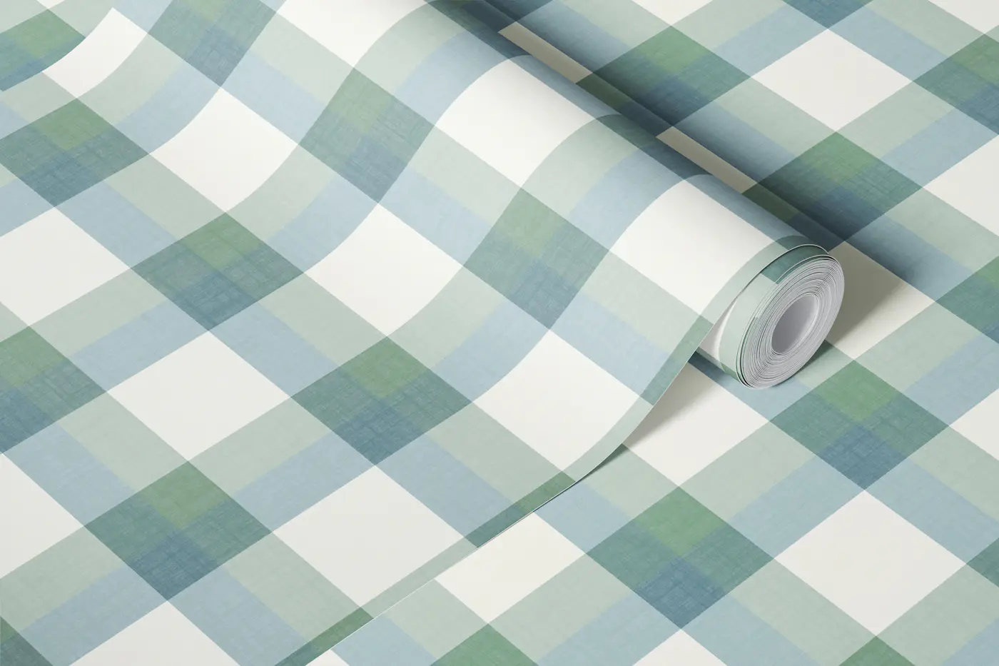 Buffalo Plaid in Traditional Muted Blue wallpaper roll