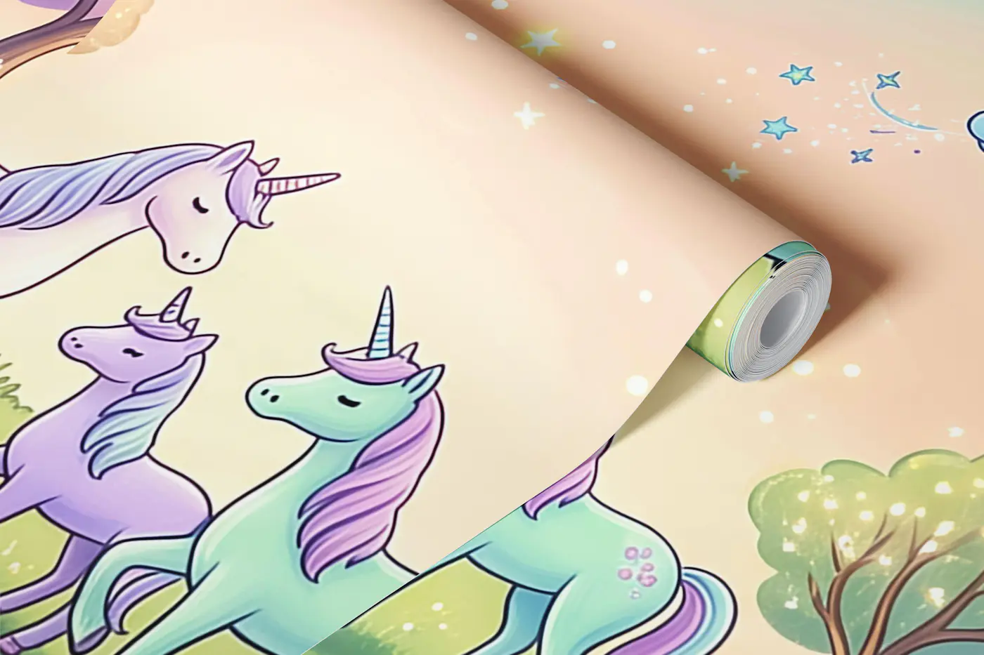 Pastel sky dragons and castles wallpaper roll