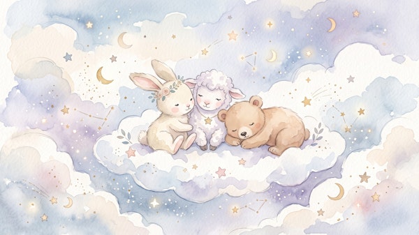 Bunny lamb bear on clouds