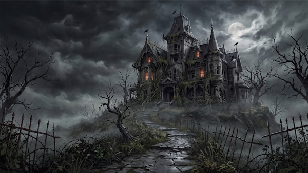 Charcoal gray haunted mansion night