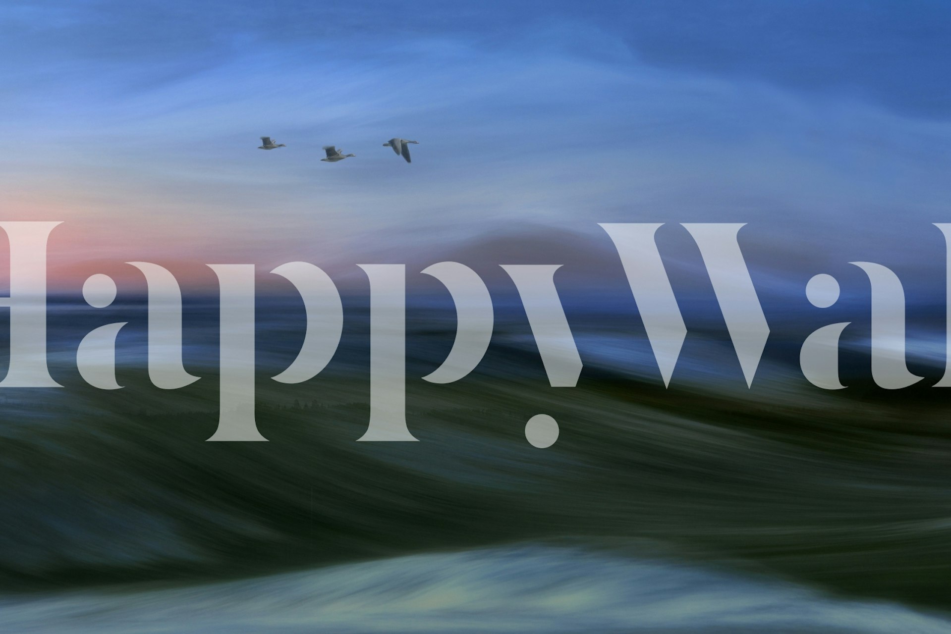 Abstract twilight landscape wall mural with birds in motion