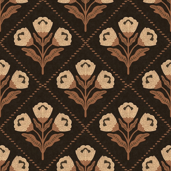 Espresso brown folk flowers trellis