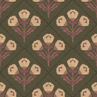 Olive green folk tulip flowers tapet