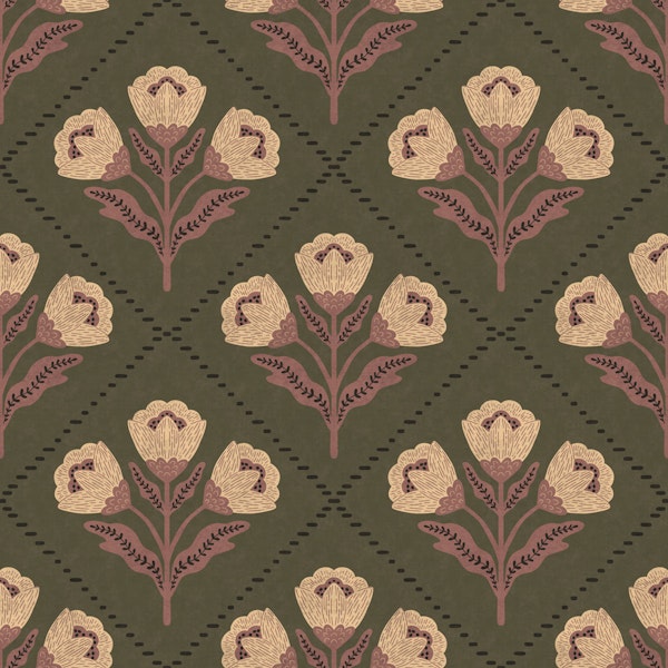 Olive green folk tulip flowers