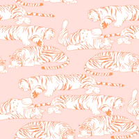 Sleeping Tigers - Pink and Orange - large behang