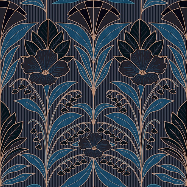 Midnight blue art deco flowers