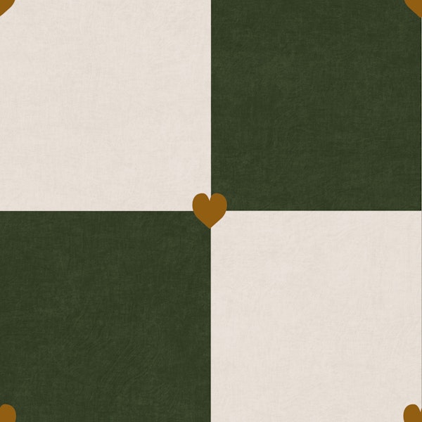 Forest green ivory checks with hearts