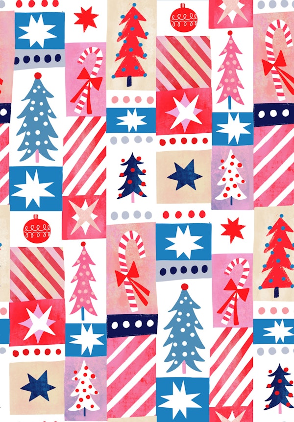 Whimsical Christmas Trees Stars patchwork