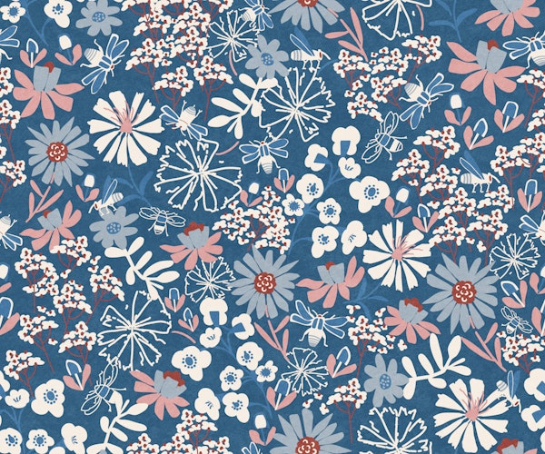 Denim Blue Wildflowers and Bees
