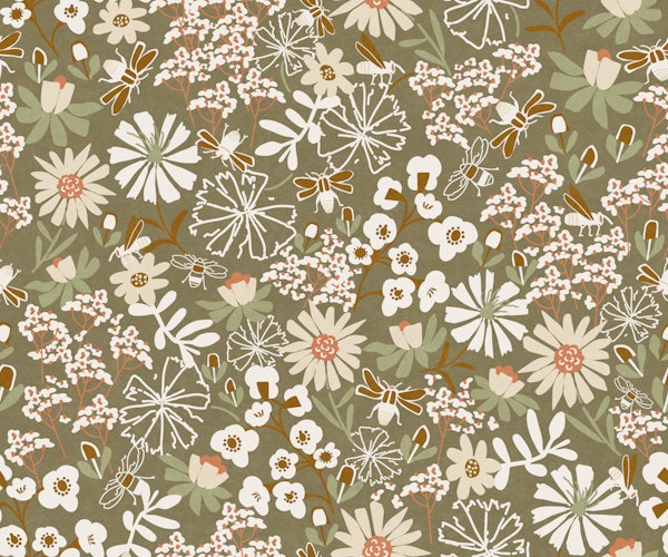 Olive floral bees and daisies