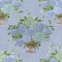 Hydrangea Bouquets in Urns - Misty Blue wallpaper