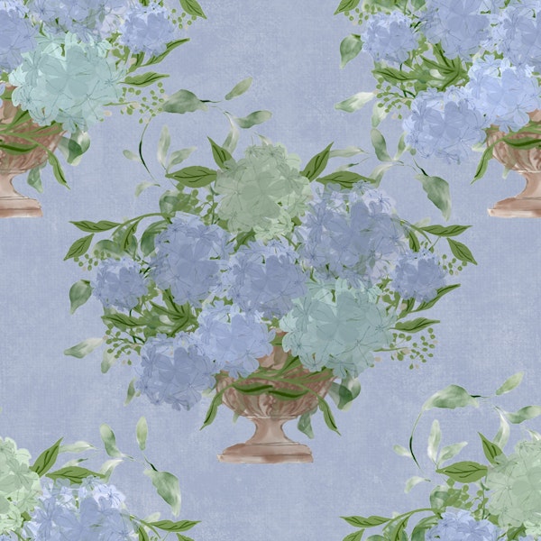 Hydrangea Bouquets in Urns - Misty Blue