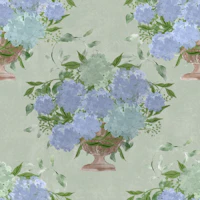 Hydrangea Bouquets in Urns - Sage Green wallpaper