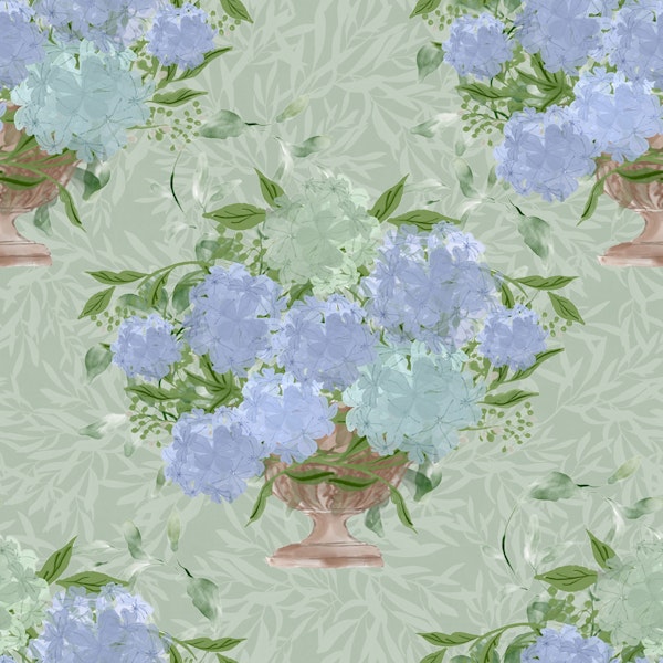 Hydrangea Bouquets in Urn - Sage Foliage