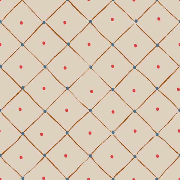 Dots and diamonds trellis grid on beige