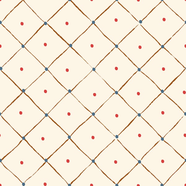 Red dots and grid trellis on cream