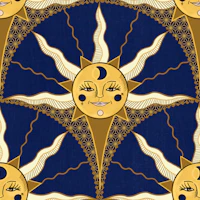 Navy blue celestial sun and moon tapetit
