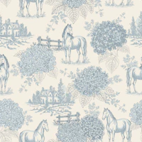 Powder blue horses and hydrangeas tapete