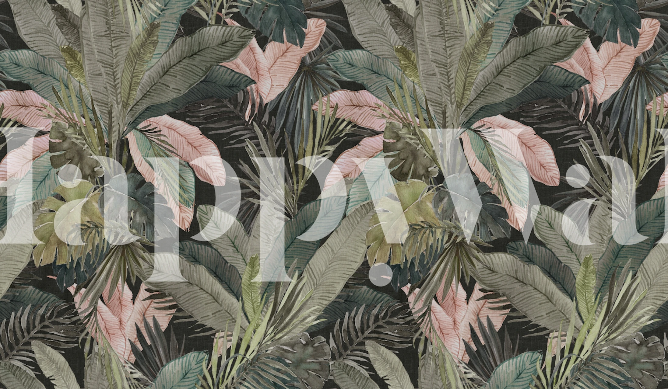 Black room with tropical watercolour leaf wallpaper