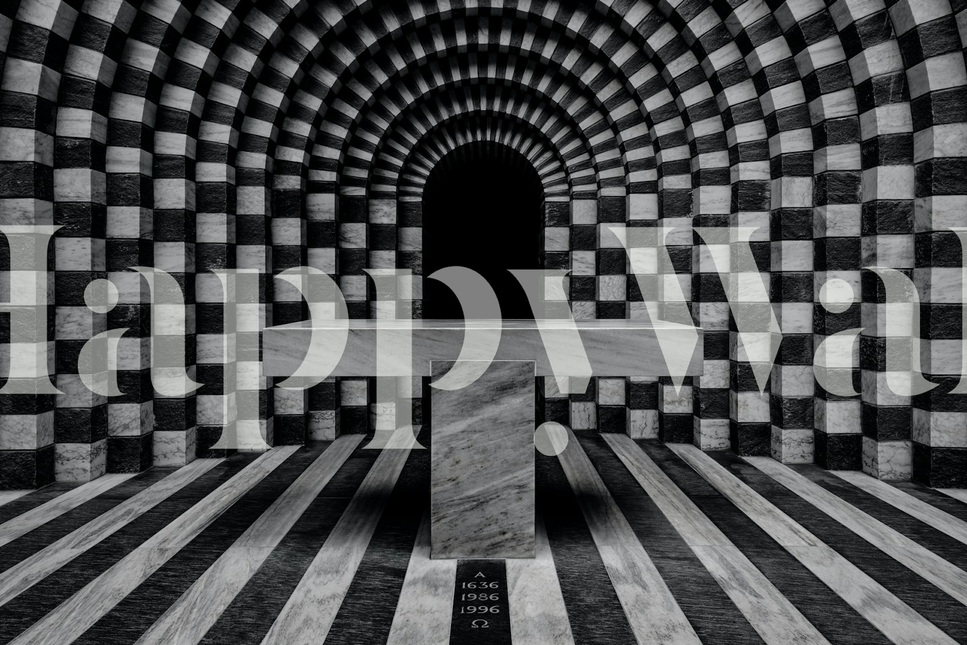 Mustavalkoiset geometriset neliöt ja viivat seinämaalaus