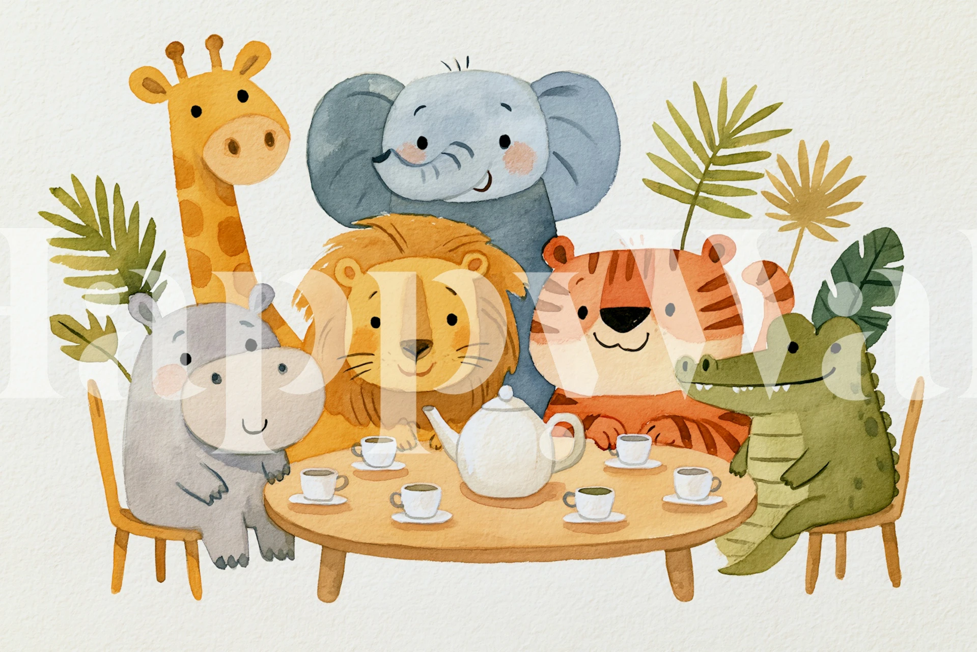 Safari animal wallpaper in nursery room