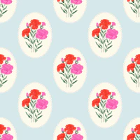 Powder blue carnation medallions wallpaper