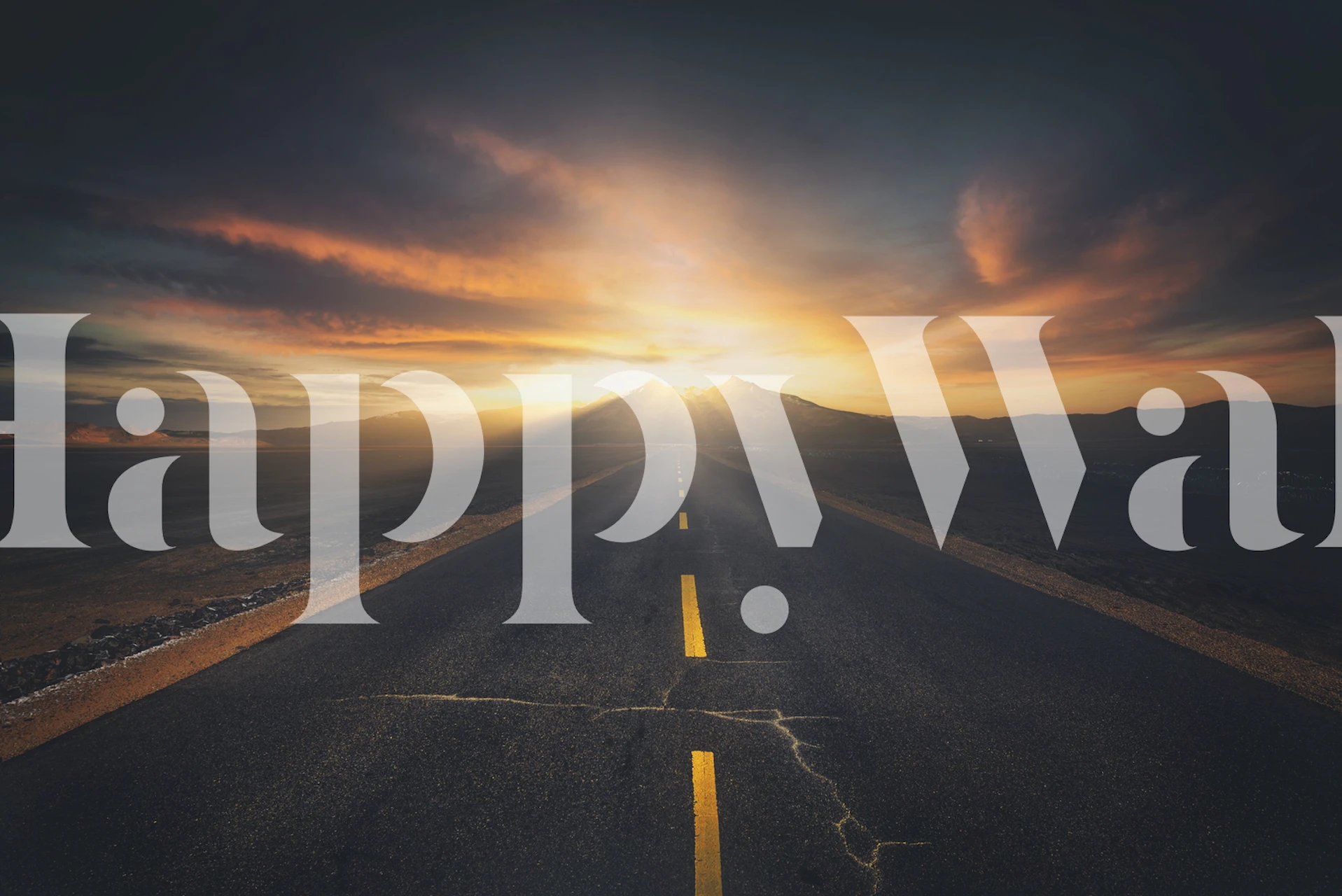 Chemin du coucher de soleil menant aux montagnes papier peint